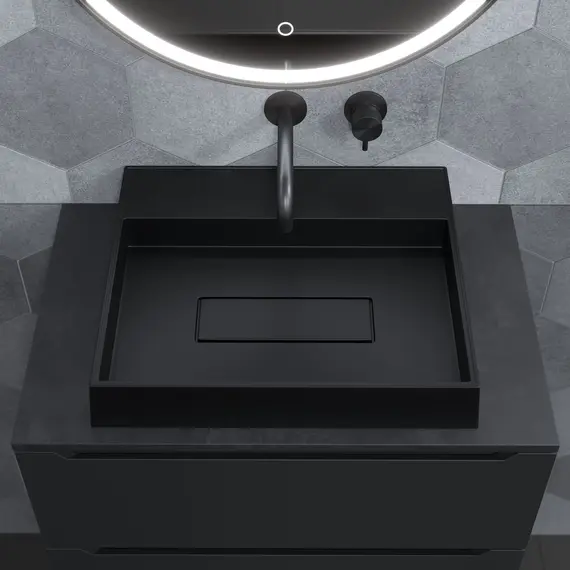 Раковина накладная Uperwood Tanos Quartz 50 см, без отверстия для смесителя, черная (уголь)