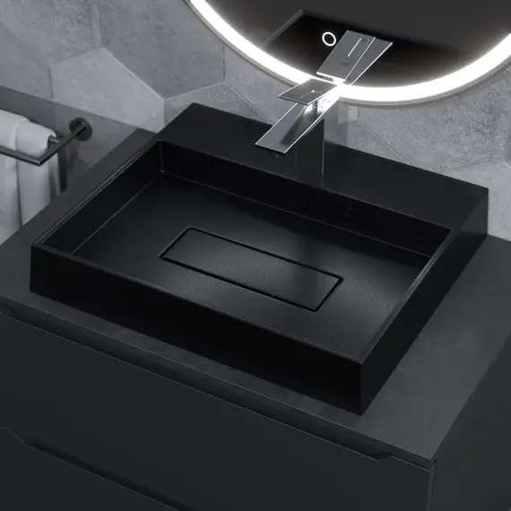 Раковина накладная 50 см, Uperwood Tanos Quartz, прямоугольная, черная, космос