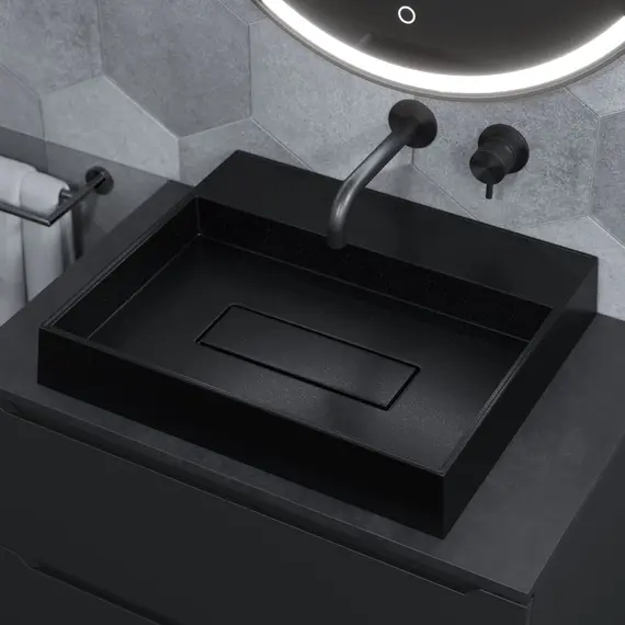 Раковина накладная Uperwood Tanos Quartz 50 см, без отверстия для смесителя, черная (космос)