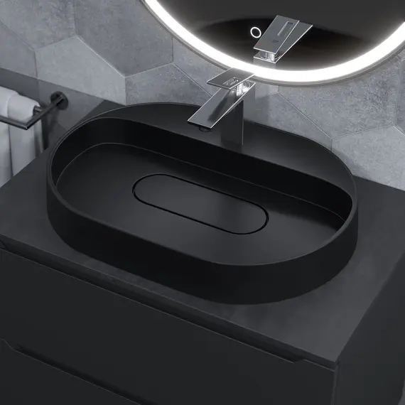 Раковина накладная 55 см, Uperwood Tanos Quartz, овальная, черная (уголь)