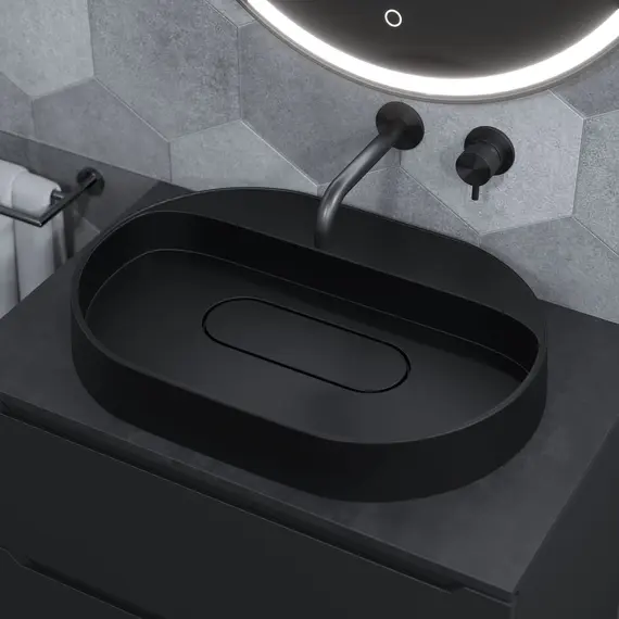 Раковина накладная  Uperwood Tanos Quartz 55 см, без отверстия для смесителя, черная (уголь)