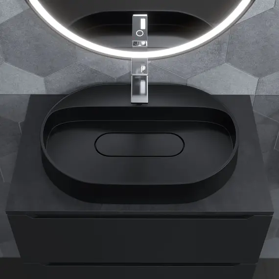 Раковина накладная 55 см, Uperwood Tanos Quartz, овальная, черная (уголь)