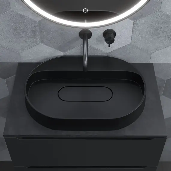 Раковина накладная  Uperwood Tanos Quartz 55 см, без отверстия для смесителя, черная (уголь)