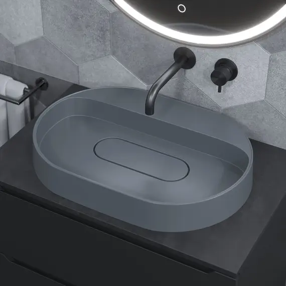 Раковина накладная Uperwood Tanos Quartz 55 см, без отверстия для смесителя, серая (бетон)