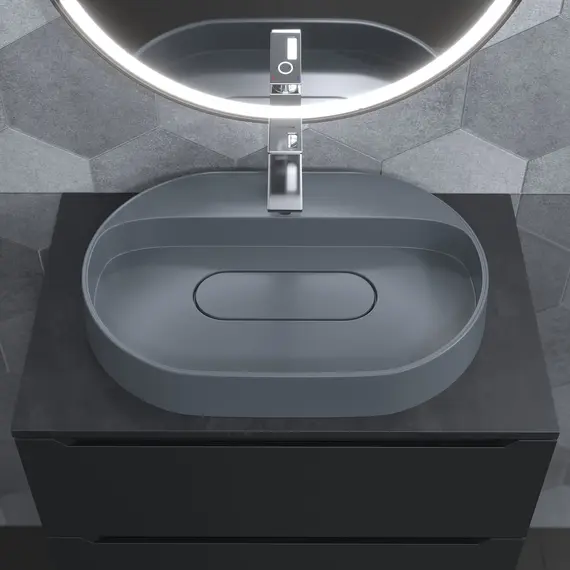 Раковина накладная 55 см, Uperwood Tanos Quartz, овальная, серая, бетон