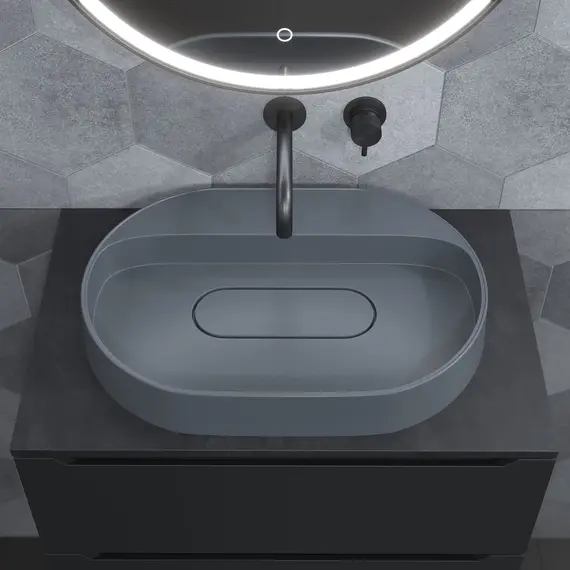 Раковина накладная Uperwood Tanos Quartz 55 см, без отверстия для смесителя, серая (бетон)