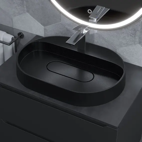 Раковина накладная 55 см, Uperwood Tanos Quartz, овальная, черная (космос)