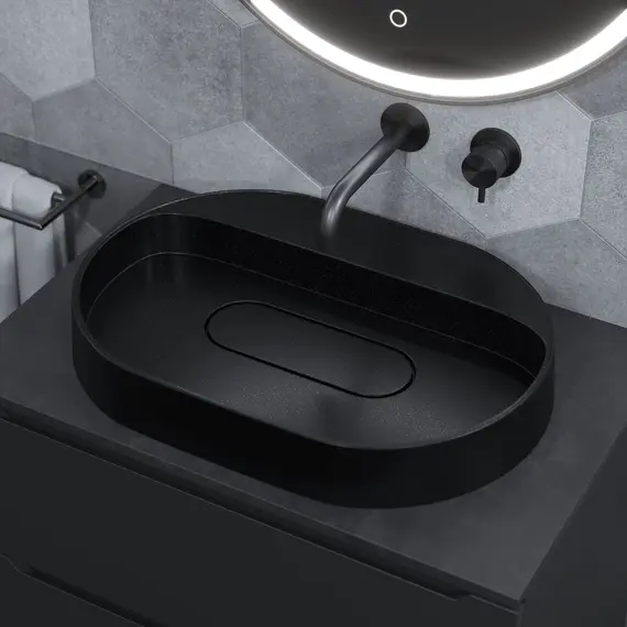 Раковина накладная Uperwood Tanos Quartz 55 см, без отверстия для смесителя, черная (космос)