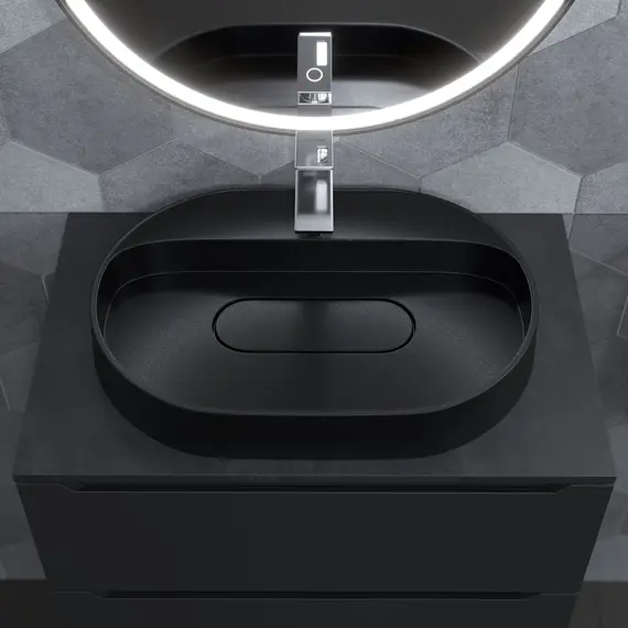 Раковина накладная 55 см, Uperwood Tanos Quartz, овальная, черная (космос)