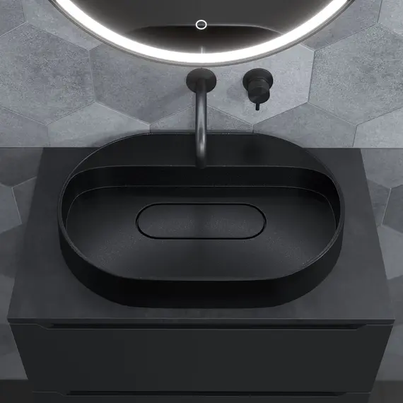 Раковина накладная Uperwood Tanos Quartz 55 см, без отверстия для смесителя, черная (космос)