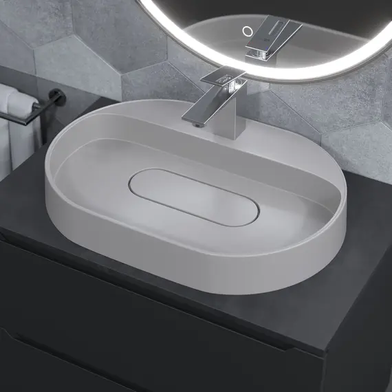 Раковина  накладная 55 см, Uperwood Tanos Quartz, овальная, белая (жасмин)