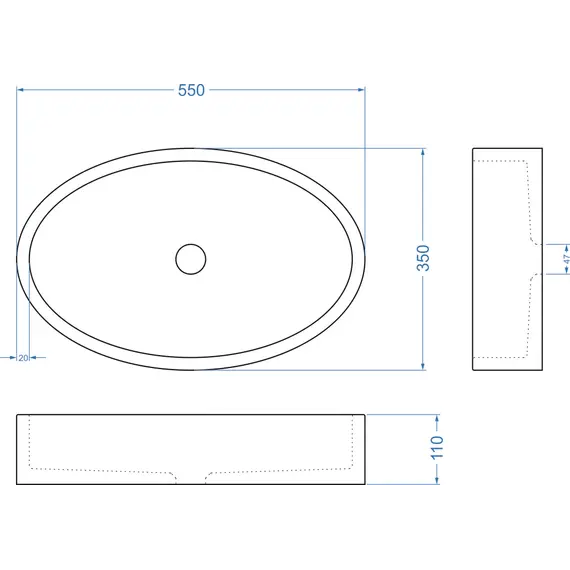 Раковина накладная бетонная Uperwood Rome 55х35х11 см, овальная, графит
