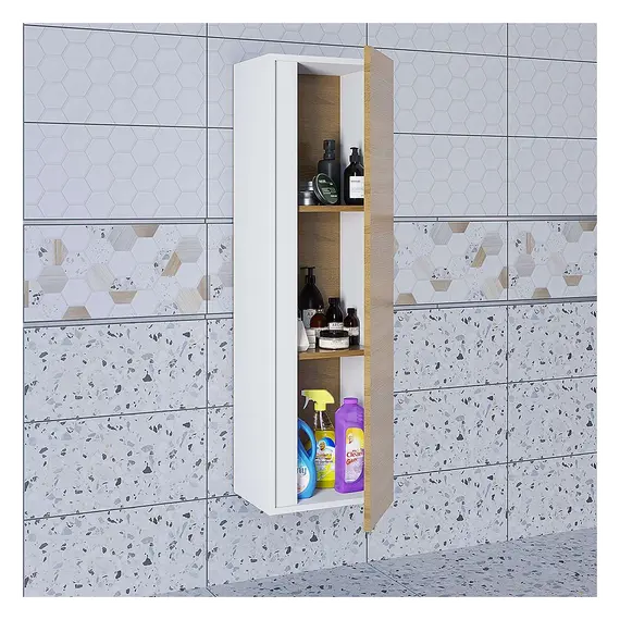 Шкаф-пенал для ванной Uperwood Barsa 35*28*120 см, подвесной, белый/дуб сонома