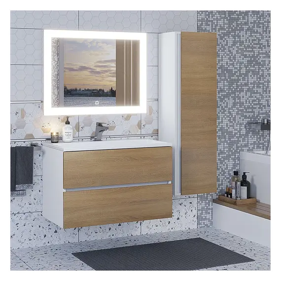 Шкаф-пенал для ванной Uperwood Barsa 35*28*120 см, подвесной, белый/дуб сонома