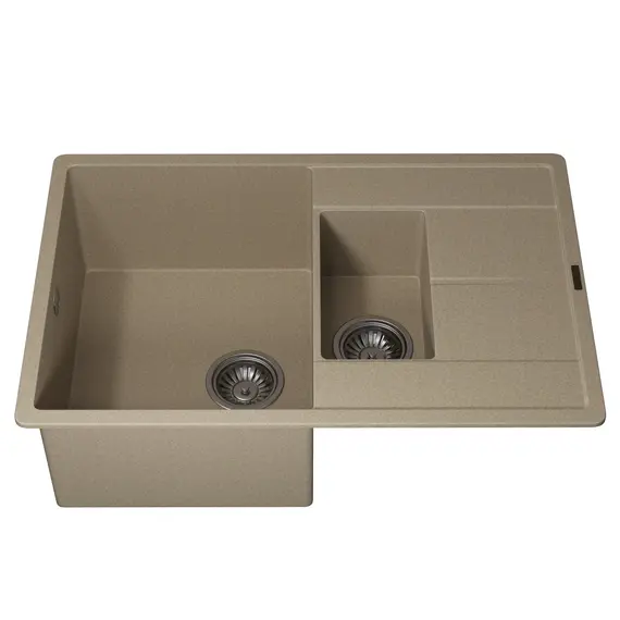 Кухонная мойка кварцевая Uperwood Quartz PremiumUPD-05-02, прямоугольная двухсекционная, бежевая