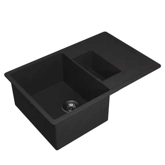 Кухонная мойка кварцевая Uperwood Quartz Premium UPD-05-04, прямоугольная двухсекционная, черная