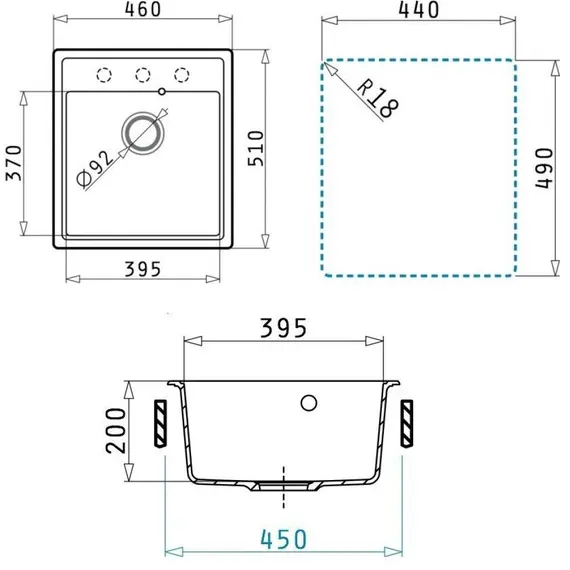 Кухонная мойка кварцевая Uperwood Quartz Premium UPD-07-04, прямоугольная, черная