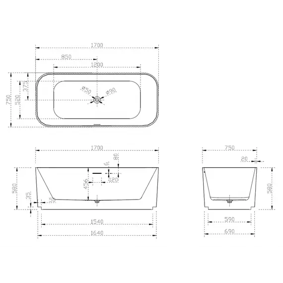 Акриловая ванна ABBER AB9363-1.7 170х75
