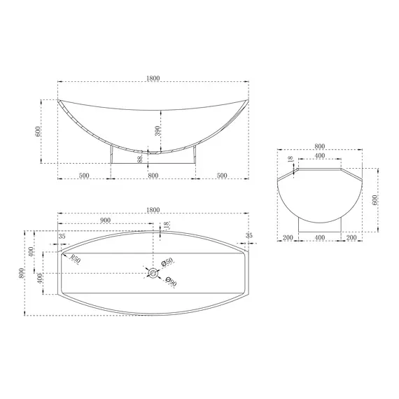 Ванна из искусственного камня ABBER Stein AS9610 белая матовая 180*80