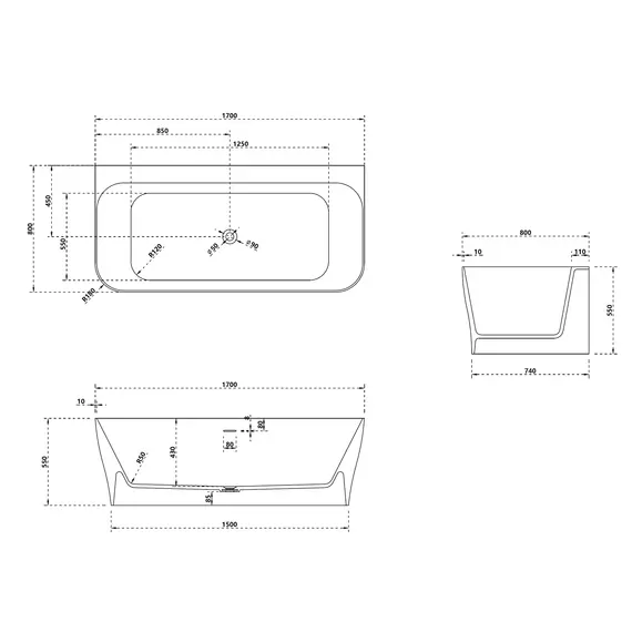 Ванна из искусственного камня ABBER Stein AS9616 белая матовая 170*80