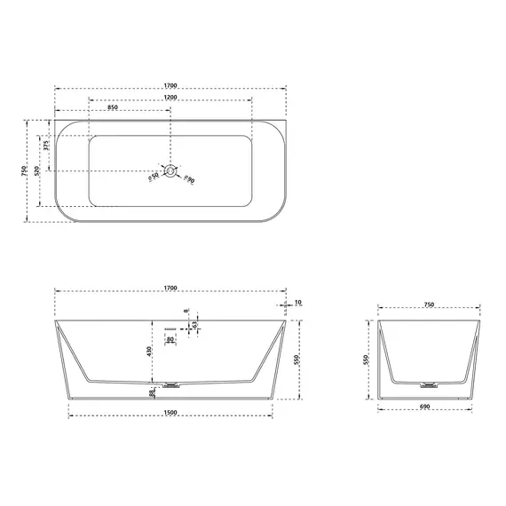 Ванна из искусственного камня ABBER Stein AS9617 белая матовая 170*75