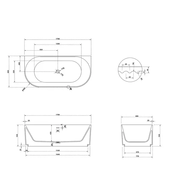 Ванна из искусственного камня ABBER Stein AS9630 белая матовая 170*75