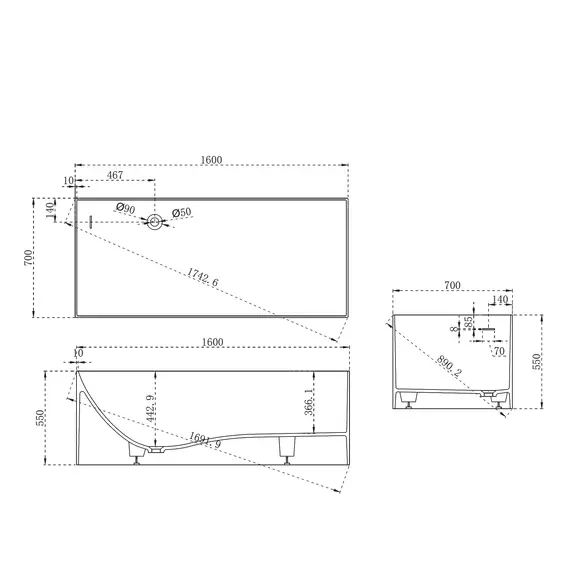 Ванна из искусственного камня ABBER Stein AS9640-1.5 белая матовая