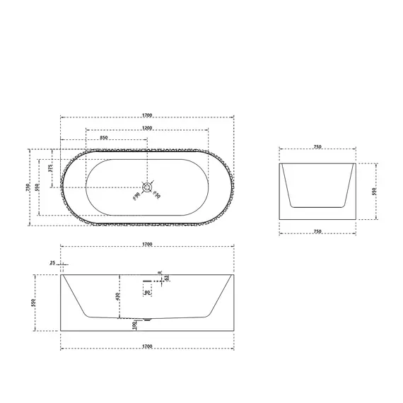 Ванна из искусственного камня ABBER Stein 170х75 белая матовая