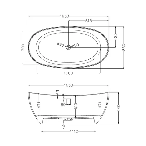 Ванна из искусственного камня ABBER Stein AS9615 белая матовая