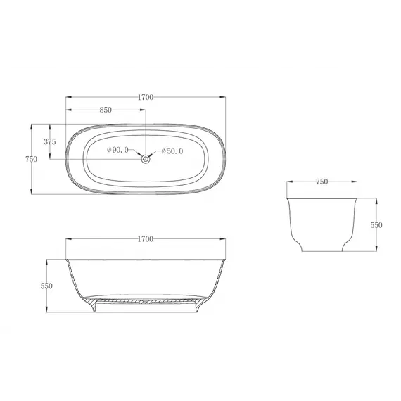 Ванна из полиэфирной смолы  ABBER Kristall AT9707Aquamarin бирюзовая 170*75 прозрачная