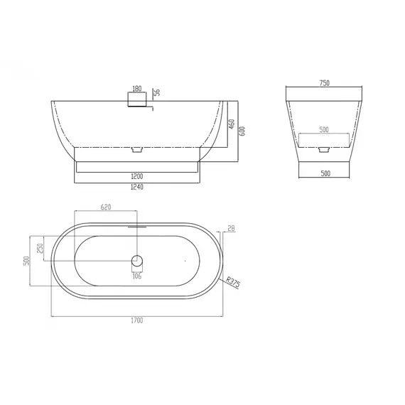 Ванна из искусственного камня ABBER Frankfurt 170х75 черно-белая матовая