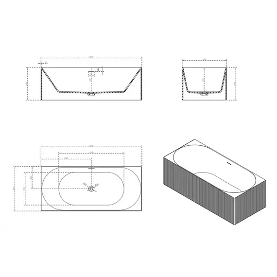 Ванна из искусственного камня ABBER Stein AS9603 белая матовая 170*75