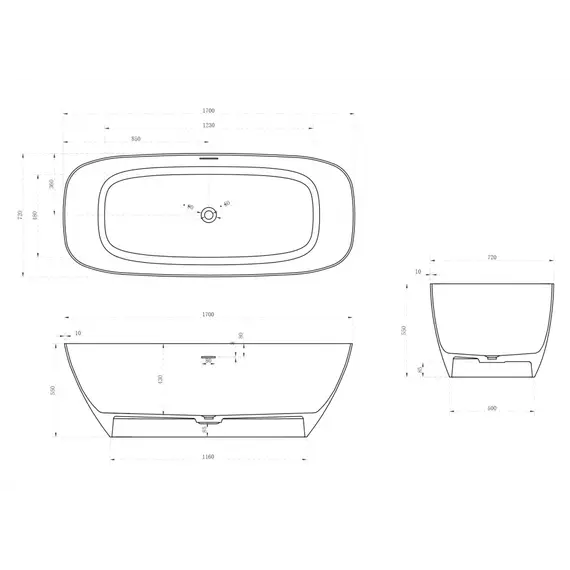 Ванна из искусственного камня ABBER Stein AS9612-1.7 белая матовая 170х72