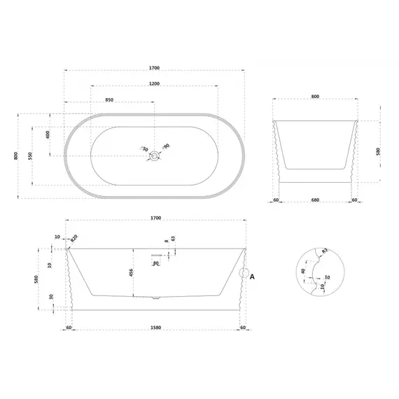 Ванна из искусственного камня ABBER Stein AS9650 белая матовая  170х80