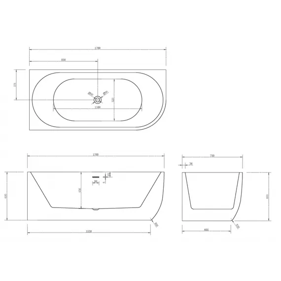 Акриловая ванна ABBER AB9315 L/R 170х75