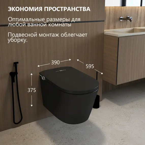 Электронный унитаз-биде ABBER Bequem AC1121SMB подвесной черный матовый