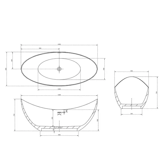 Ванна из искусственного камня ABBER Stein AS9633 белая матовая 180*80