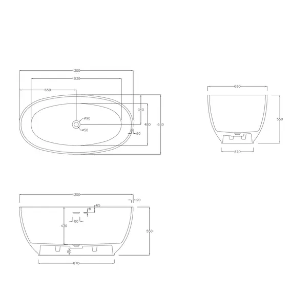 Ванна из искусственного камня ABBER Stein AS9641