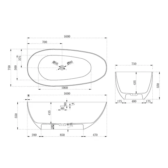 Ванна из искусственного камня ABBER Stein белая матовая