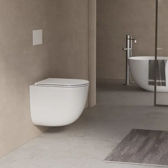 Комплект подвесной унитаз ABBER Bequem AC1132TC белый, с закрытым дном с инсталляцией AC0105 и кнопкой AC0121NG никель