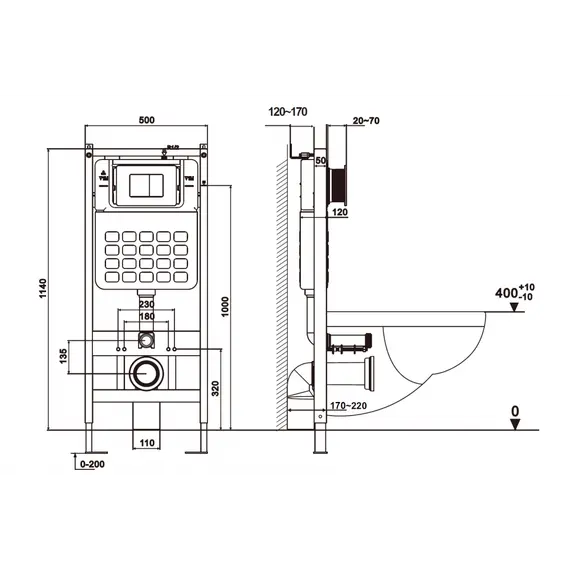 Комплект подвесной унитаз ABBER Rechteck AC1219TC белый, с закрытым дном с инсталляцией AC0105 и кнопкой AC0121NG никель