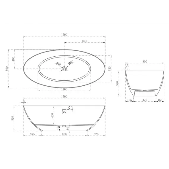 Ванна из искусственного камня ABBER Stein AS9625  белая матовая
