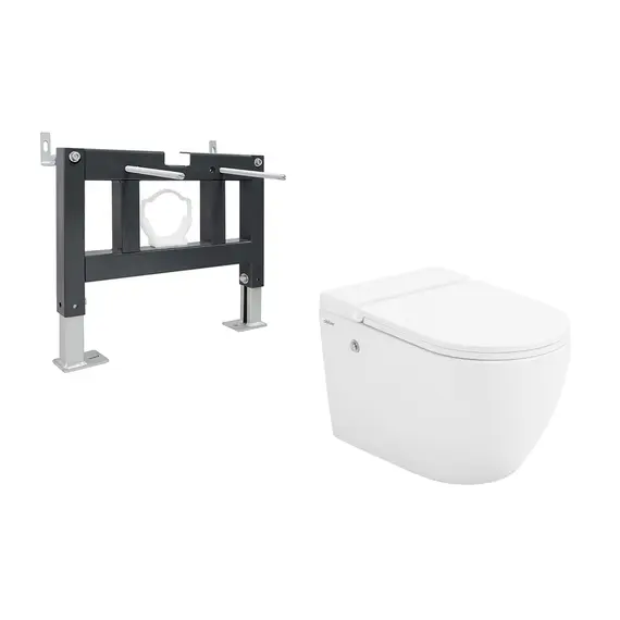 Комплект ABBER подвесной унитаз Bequem AC1108P белый с импульсным смывом с инсталляцией AC0101P