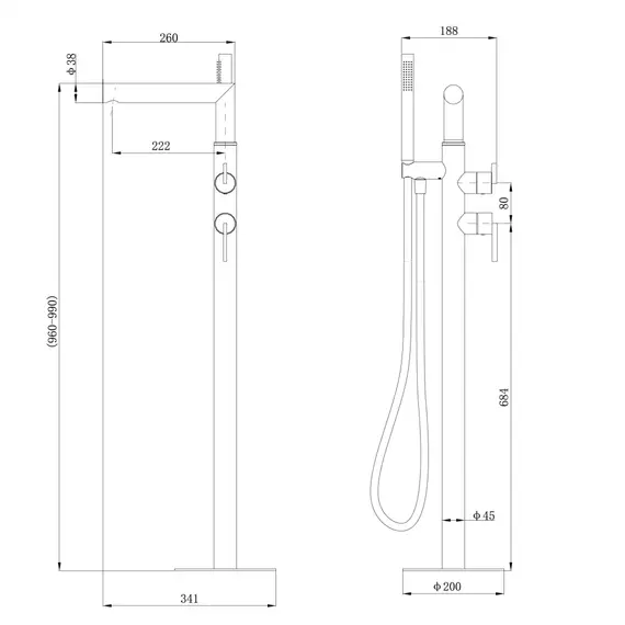 Смеситель ABBER Perfekte 316 AF8A15BST отдельностоящий для ванны, сталь брашированная