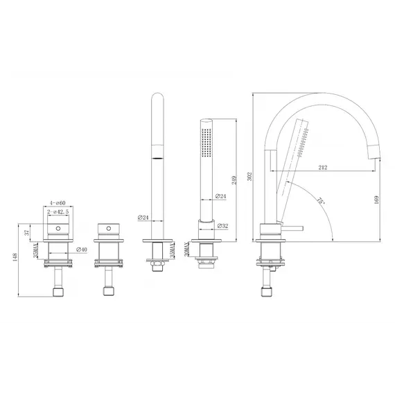 Смеситель ABBER Wasser Kreis 316 AF8115BST напольный для ванны, сталь брашированная
