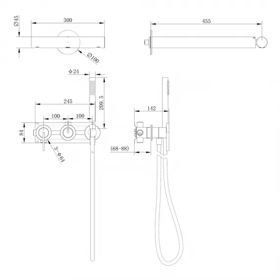 Душевая система ABBER Perfekte 316 AF8A18BGG скрытого монтажа ,  оружейная сталь брашированная