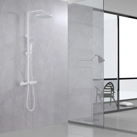 Душевая стойка ABBER Thermostat AF8516FWL с термостатом и изливом, белый матовый