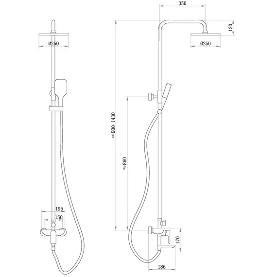 Душевая стойка ABBER Weiss Insel AF8016BL с изливом, черный матовый
