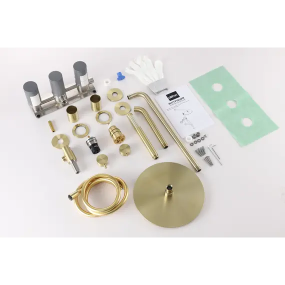 Душевая система ABBER Wasser Kreis 316 AF8150BG скрытого монтажа с изливом, термостат, золото брашированное