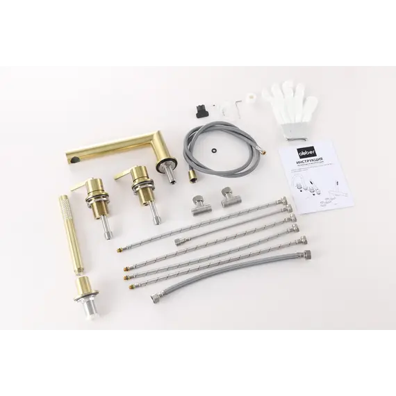 Смеситель ABBER Perfekte 316 AF8A13BG на борт ванны с лейкой, золото брашированное